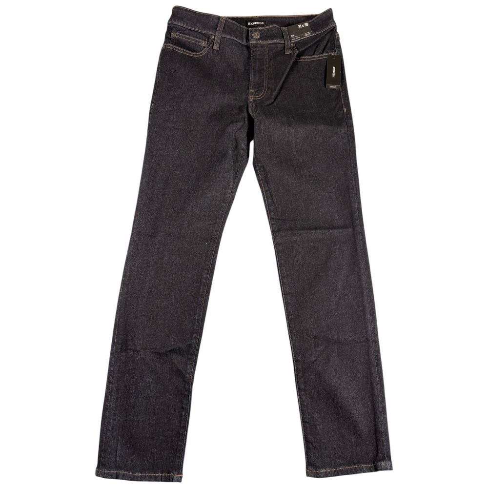 Express Jeans Mens 31x30 Black Denim Dark Wash Hyper Stretch Slim Straight Leg